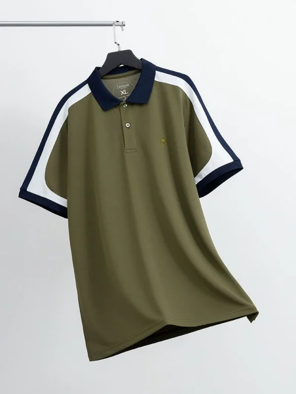 Áo Polo Nam Màu rêu Phối Cổ Màu xanh đen