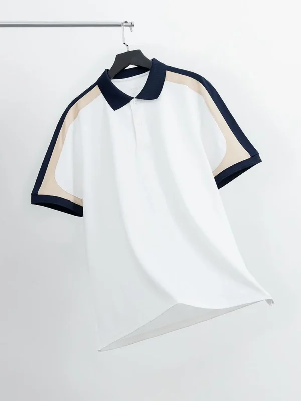 Áo Polo Nam Màu TrắngThan Phối Cổ Màu xanh Đen