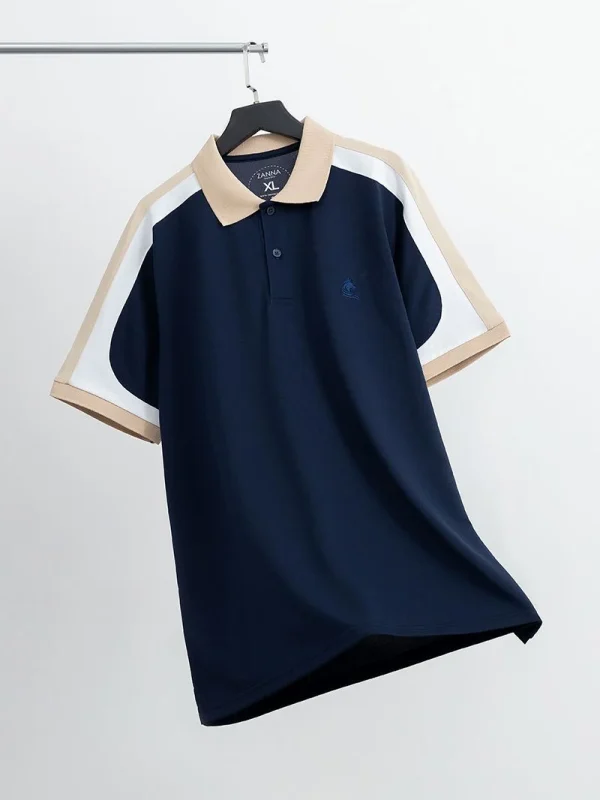 Áo Polo Nam Màu Xanh Than Phối Cổ Màu Be